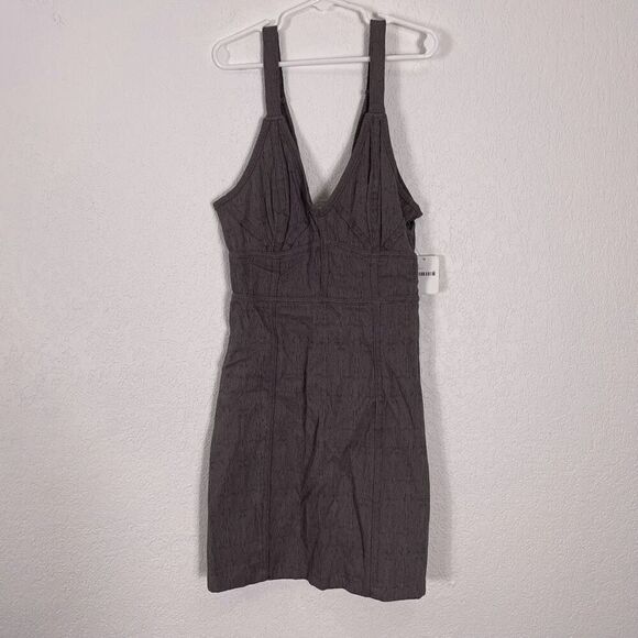 NWT Free People Grey Embroidered V Neck Mini Dress - Picture 1 of 8